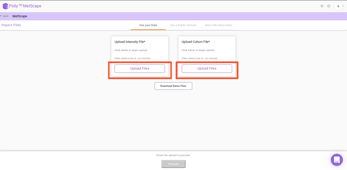 Upload data from local storage for MetScape