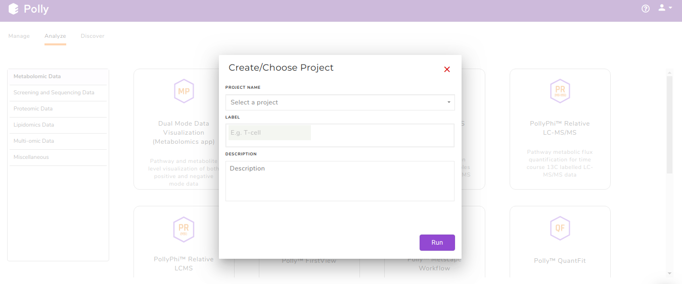 Polly Dashboard and Project selection