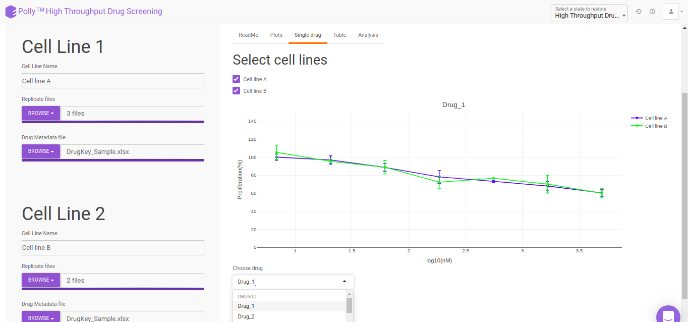 Single drug selection interface