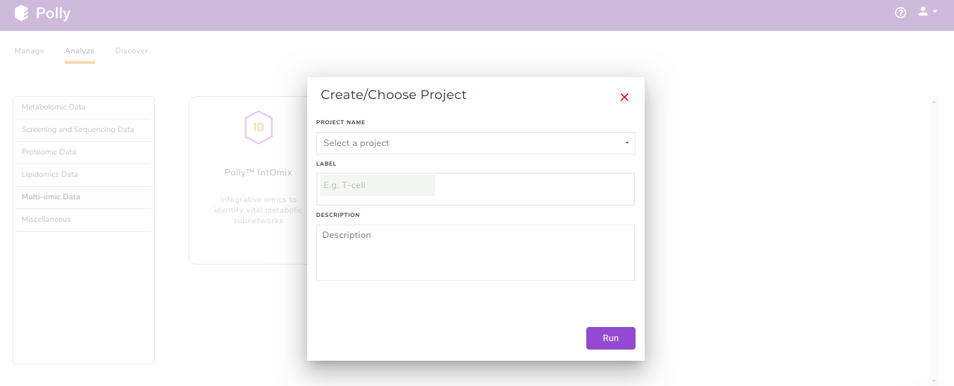 Polly Dashboard and Project selection