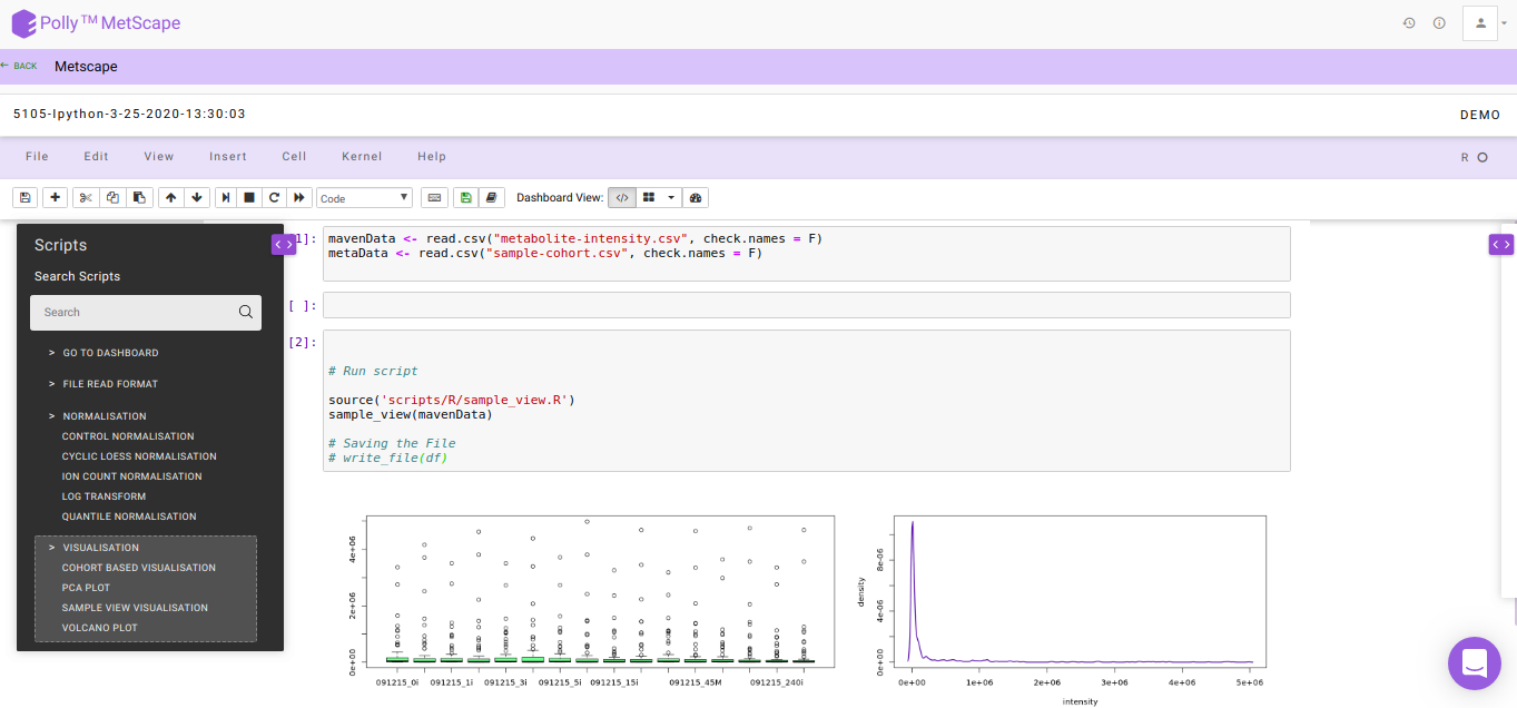 Polly Notebook showing the visualization of sample distribution