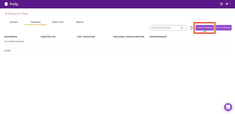 Upload Notebook button to upload a notebook