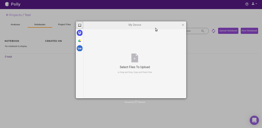 Window to import notebook from local or other cloud storage services