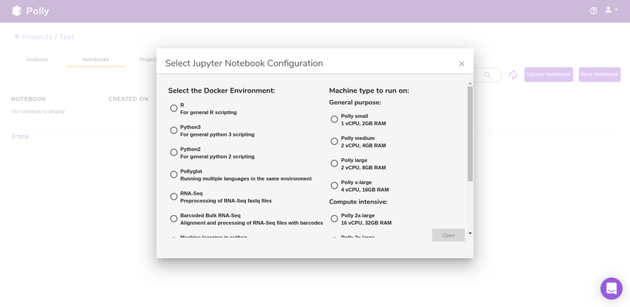 Menu to select various available environments