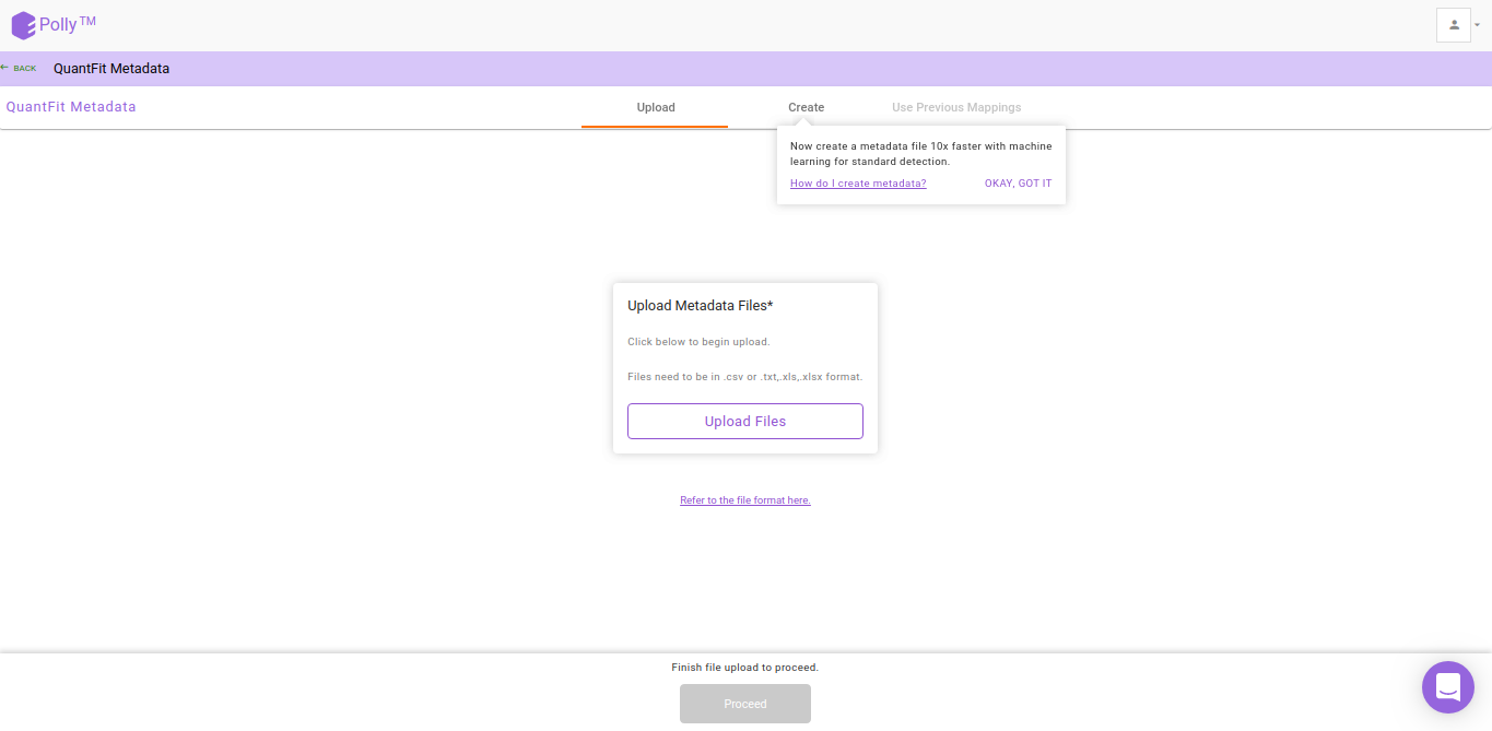 Upload metadata by clicking on Upload Files