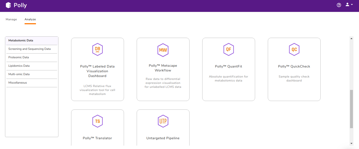 Polly Dashboard and Project selection
